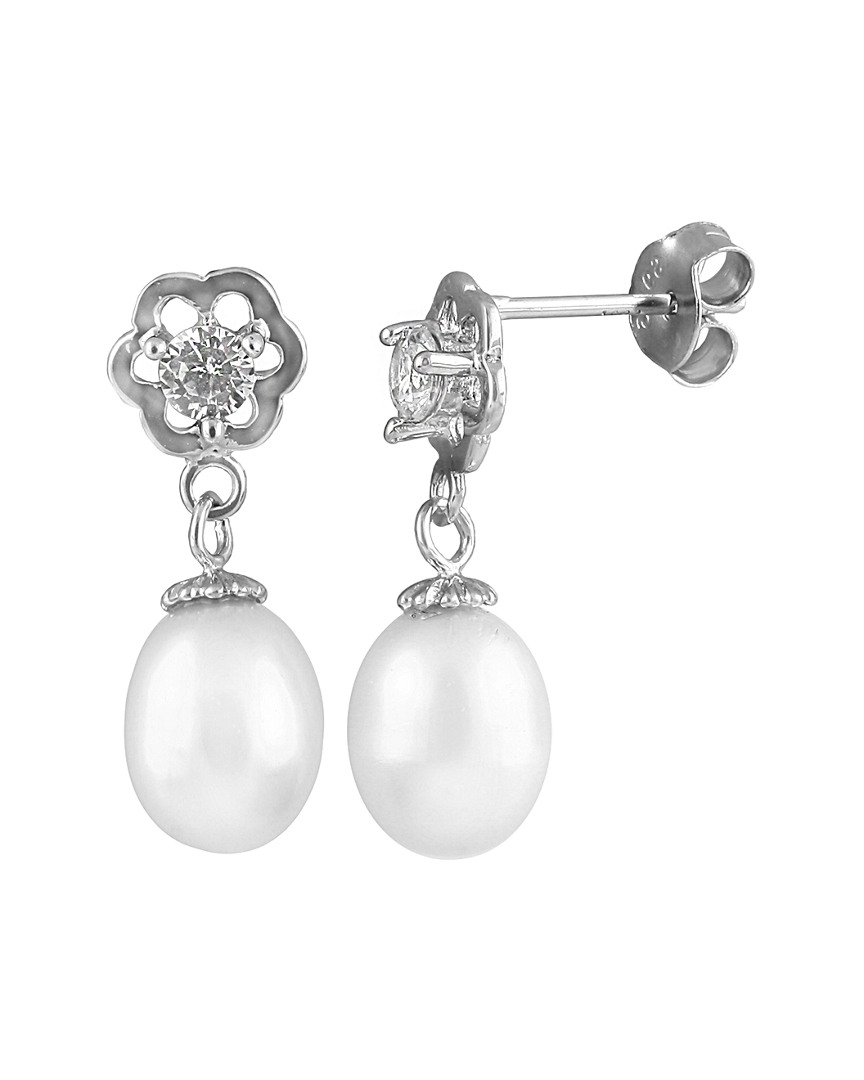 Splendid Pearls Silver 7-7.5mm Freshwater Pearl & Cz Earrings