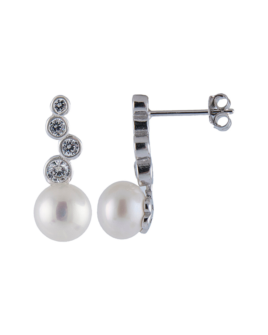 Splendid Pearls Silver 7-8mm Freshwater Pearl & Cz Earrings