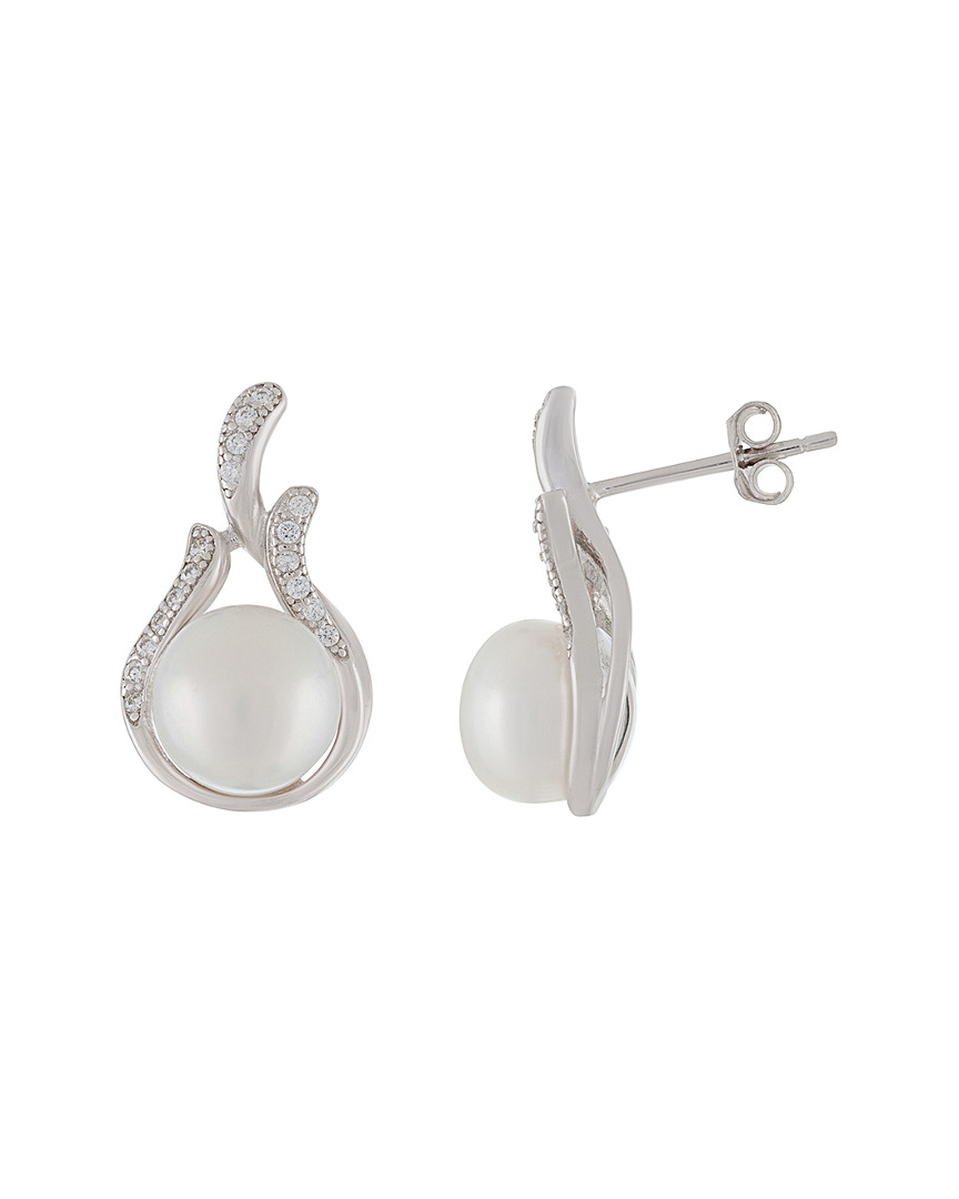 Splendid Pearls Silver 8-9mm Freshwater Pearl & Cz Earrings