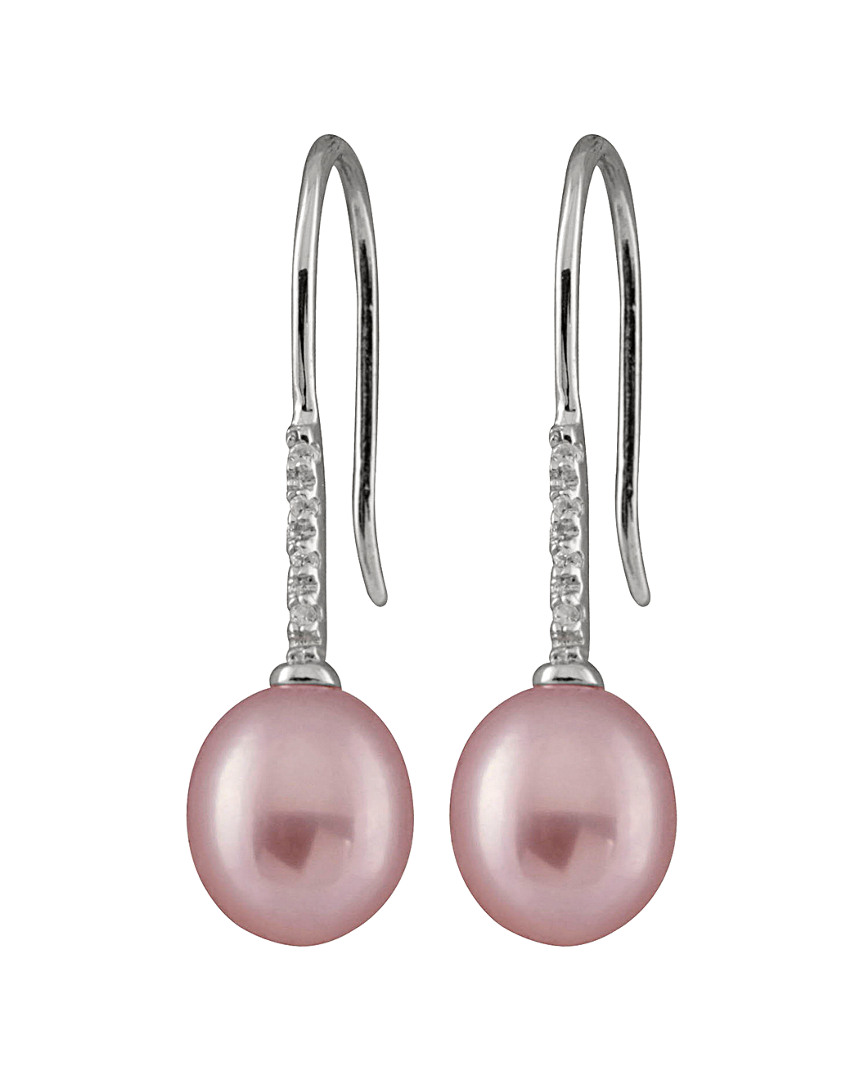 Splendid Pearls Silver 7-7.5mm Freshwater Pearl & Cz Earrings
