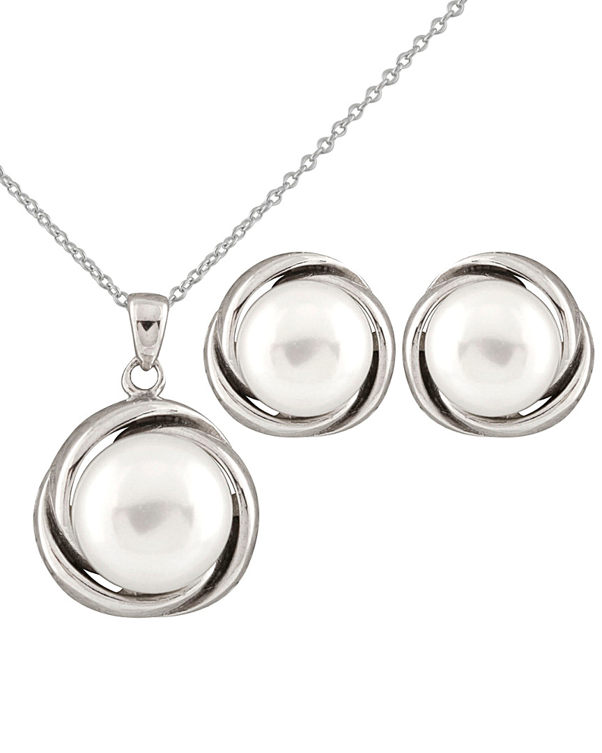 Splendid Pearls Rhodium Plated Silver 9-11mm Freshwater Pearl Necklace & Earrings Set