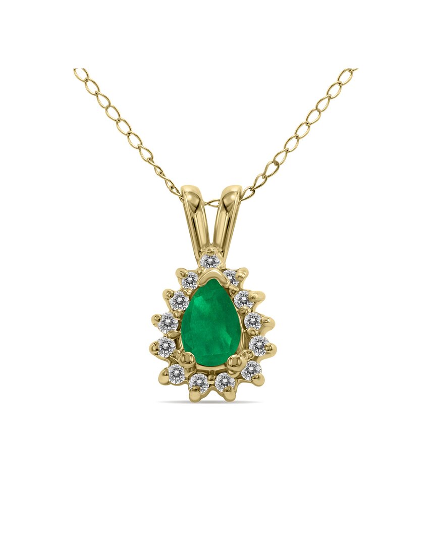 Gemstones 14k 0.15 Ct. Tw. Diamond & Emerald Necklace