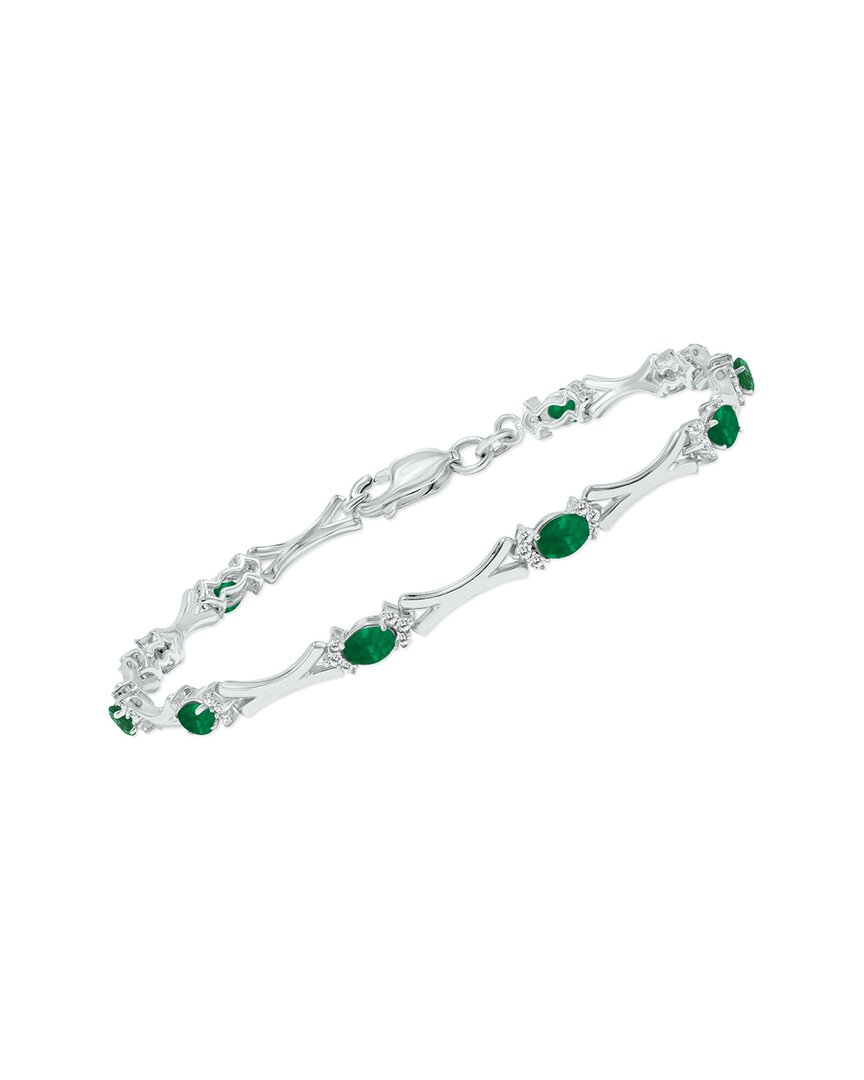 Gemstones Silver 1.86 Ct. Tw. Diamond & Emerald Bracelet