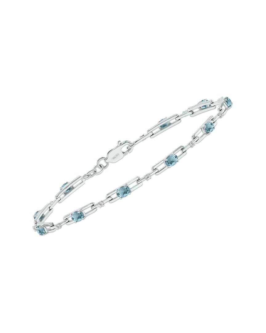 Gemstones Silver 1.61 Ct. Tw. Diamond & Aquamarine Bracelet