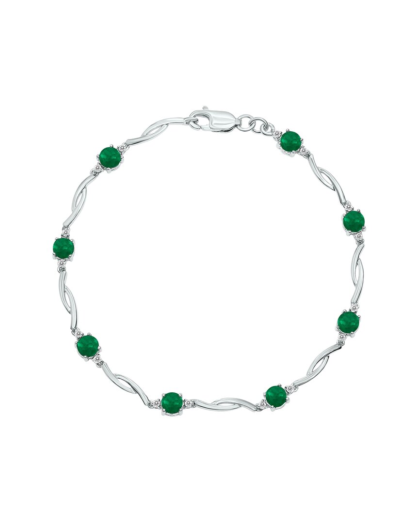 Gemstones Gem Spark Silver 1.52 Ct. Tw. Diamond Emerald Tennis Bracelet