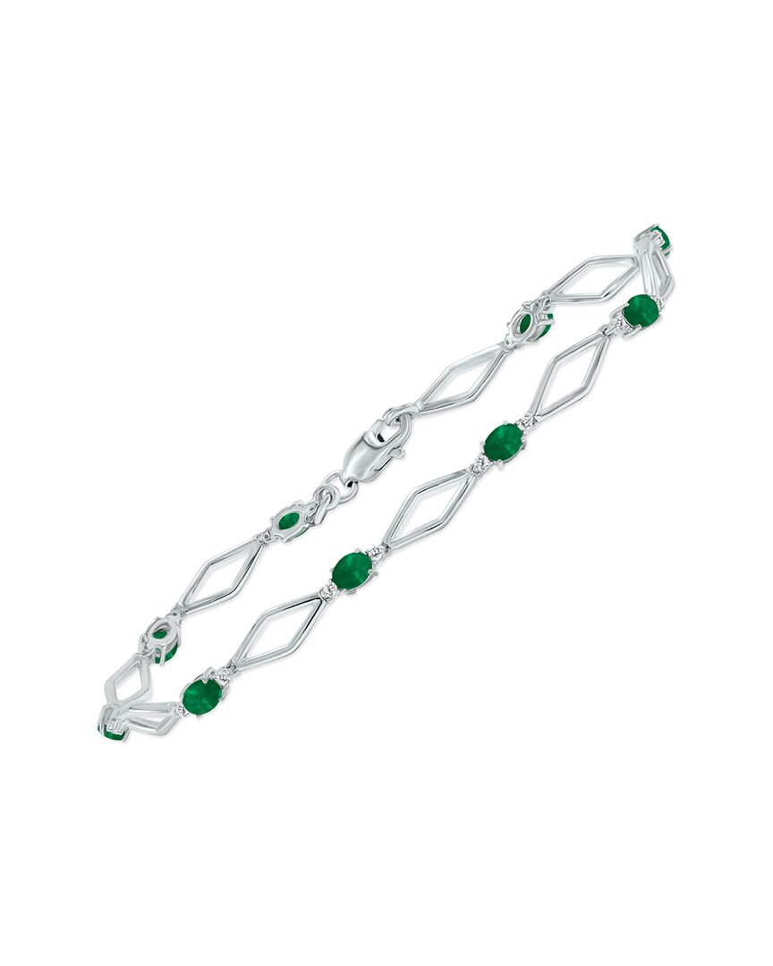 Gemstones Silver 1.60 Ct. Tw. Diamond & Emerald Bracelet