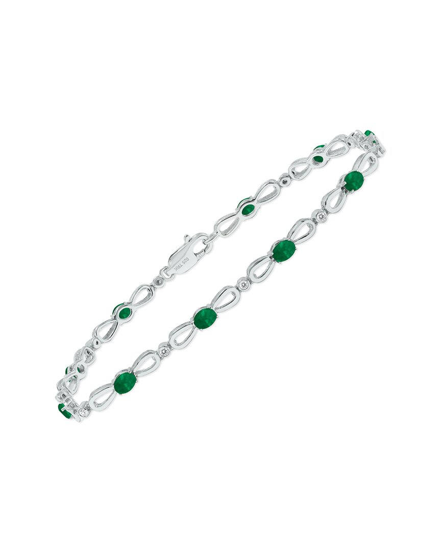 Gemstones Silver 1.61 Ct. Tw. Diamond & Emerald Bracelet