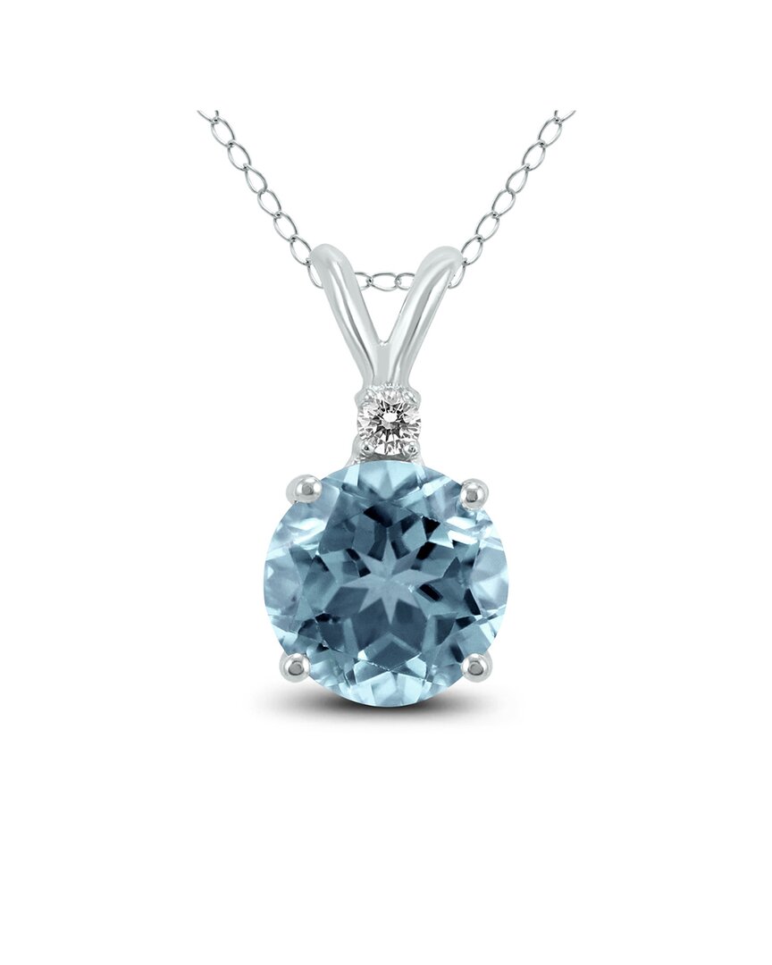 Gemstones 14k 0.32 Ct. Tw. Diamond & Aquamarine Necklace