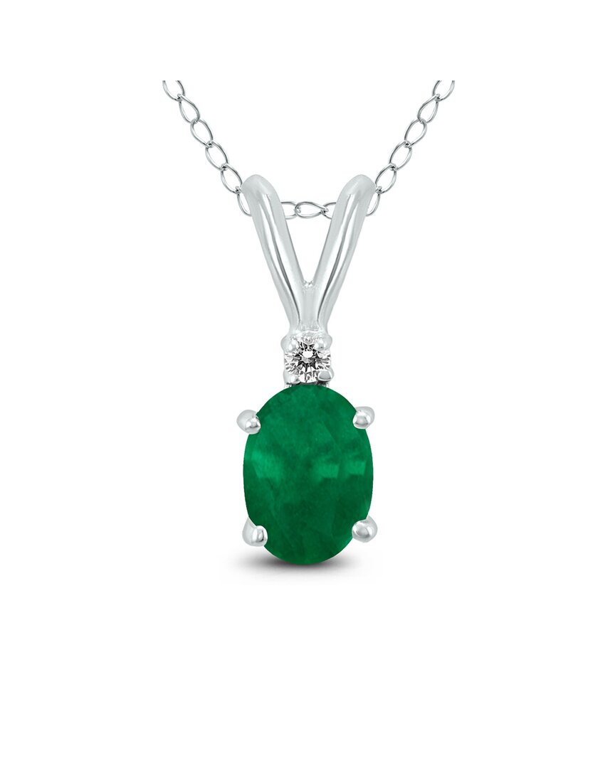 GEMSTONES 14K 0.26 CT. TW. DIAMOND & EMERALD NECKLACE