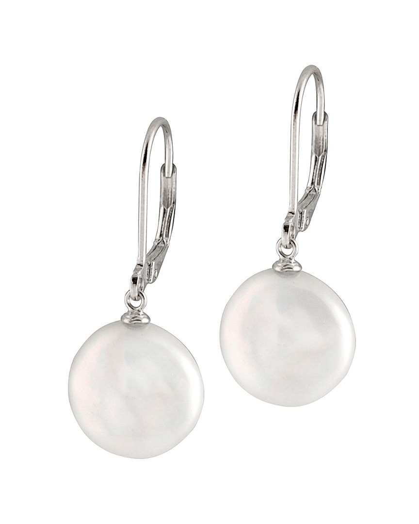 Splendid Pearls Rhodium Plated 13-14mm Freshwater Pearl Earrings