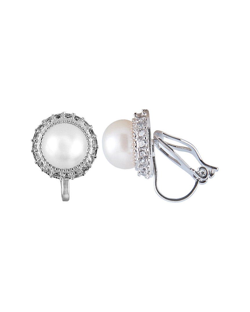 Splendid Pearls Rhodium Plated 7-7.5mm Freshwater Pearl Earrings