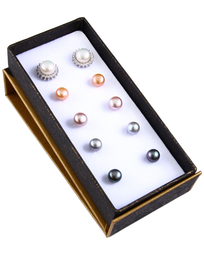 Splendid Pearls Rhodium Plated 8-8.5mm Freshwater Pearl Earrings