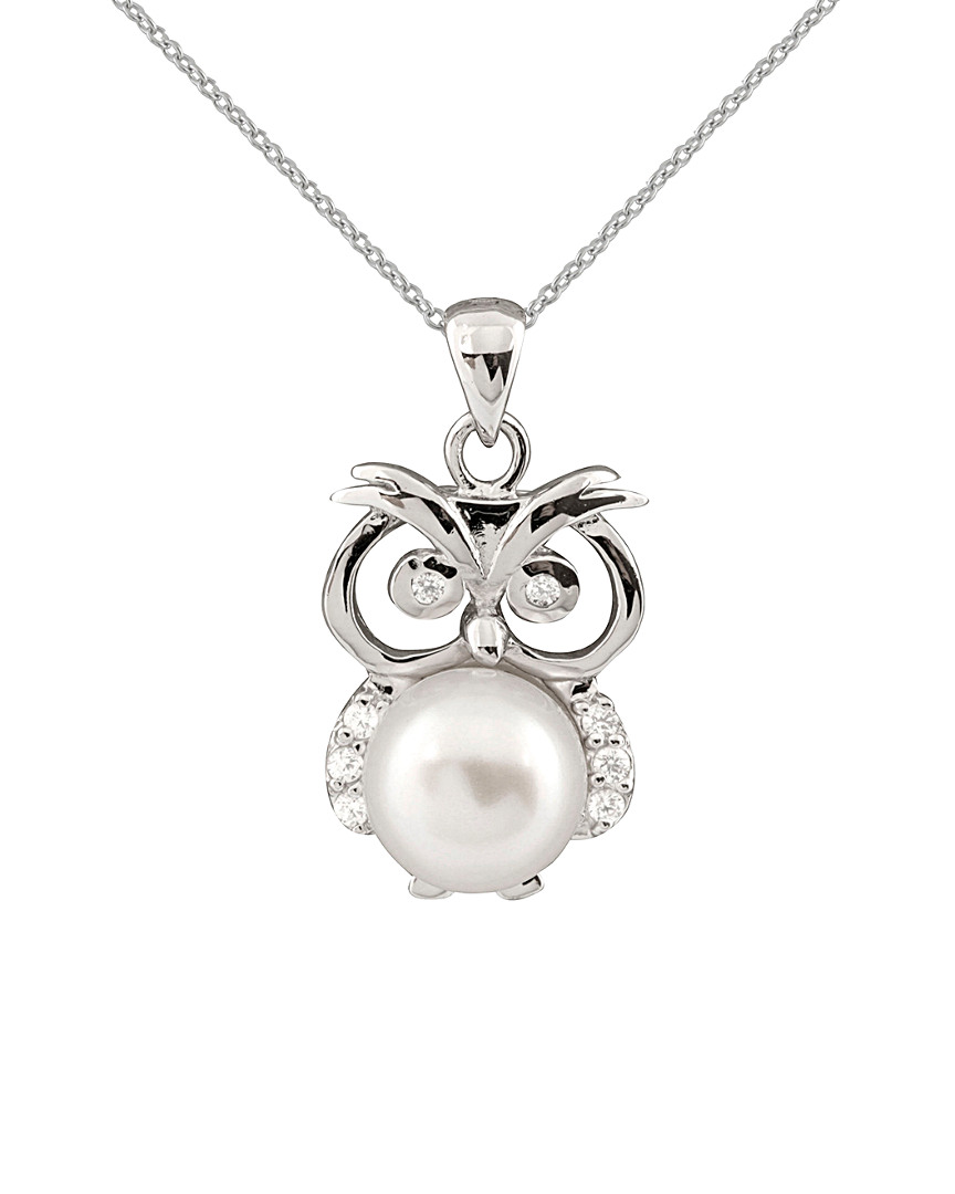 Splendid Pearls Rhodium Plated 8-8.5mm Freshwater Pearl Owl Pendant