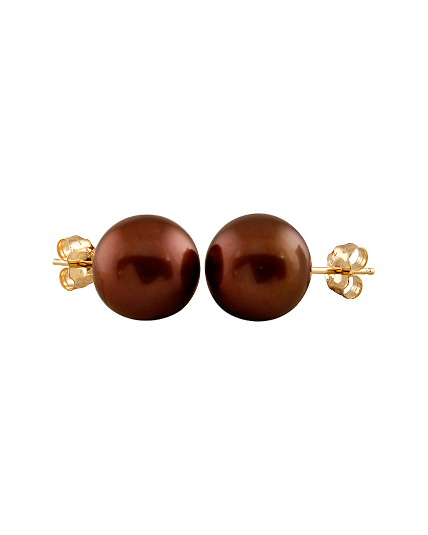 Splendid Pearls 14k 10-10.5mm Freshwater Pearl 10mm Brown Round Pearl Stud Earrings