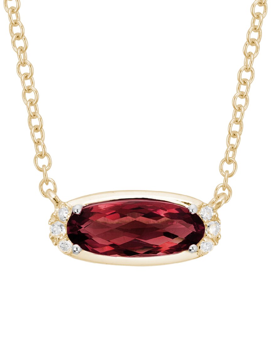 Gemstones 14k Diamond .05 Ct. & 1.05 Ct. Garnet Necklace