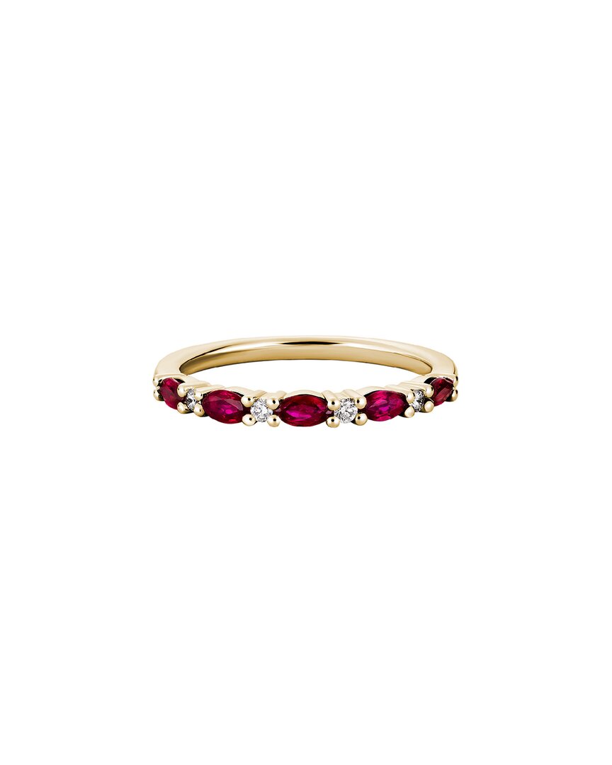 Gemstones 14k Diamond .06 Ct. & .49 Ct. Ruby Single Row Ring