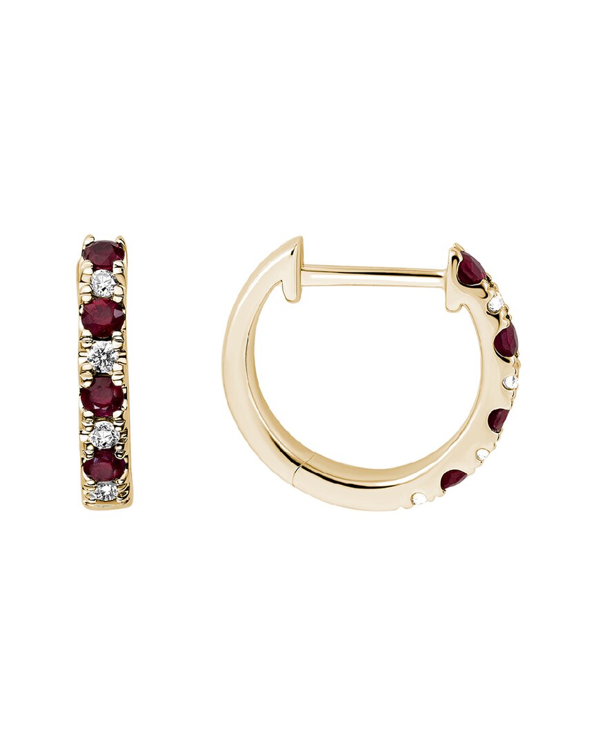 Gemstones 14k Diamond .11 Ct. & .35 Ct. Ruby Huggie Earrings