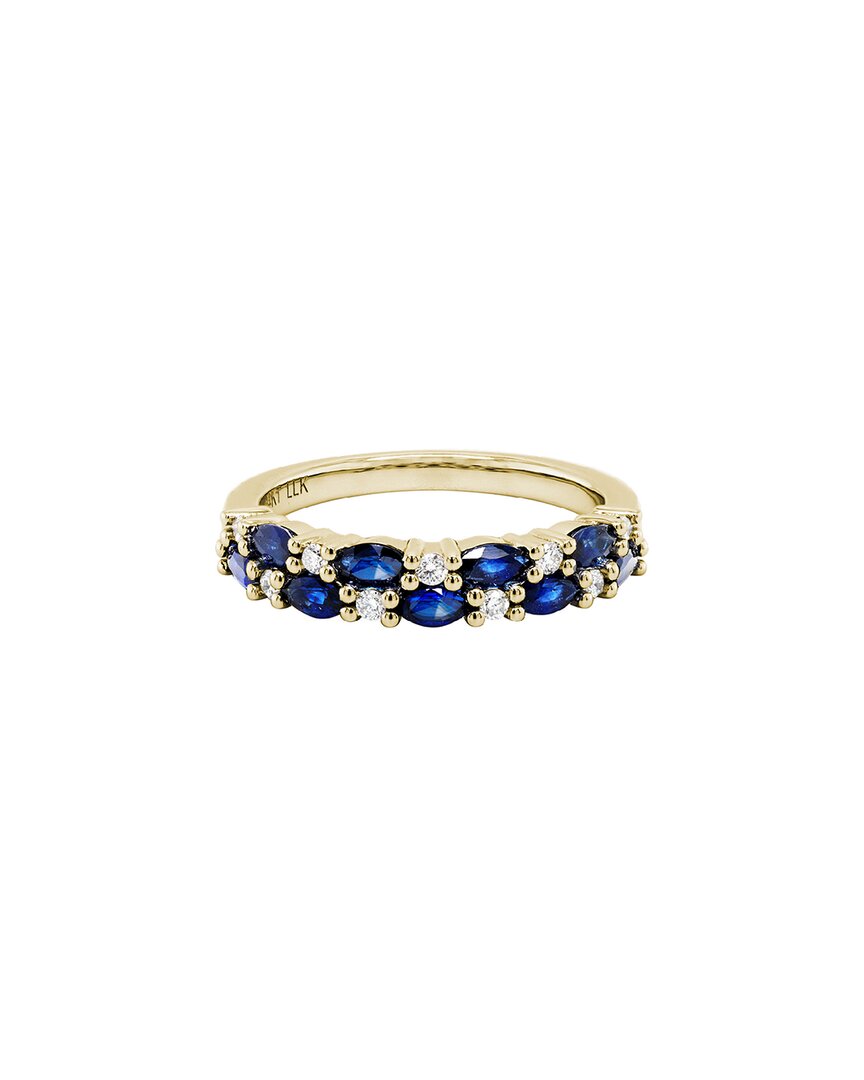 Gemstones 14k 1.22 Ct. Tw. Diamond & Blue Sapphire Stack Band Ring