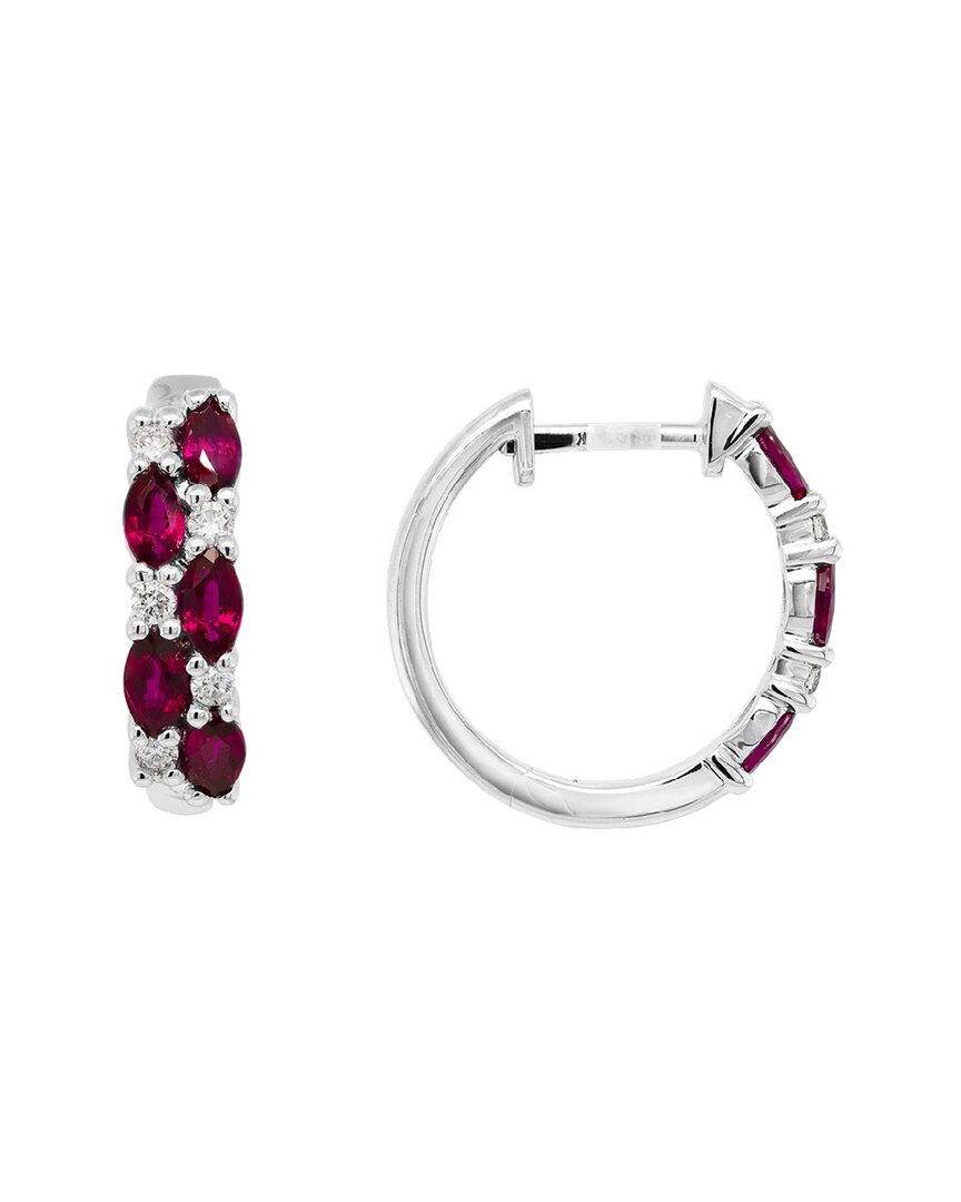 Gemstones 14k 1.95 Ct. Tw. Diamond & Ruby Huggie Earrings