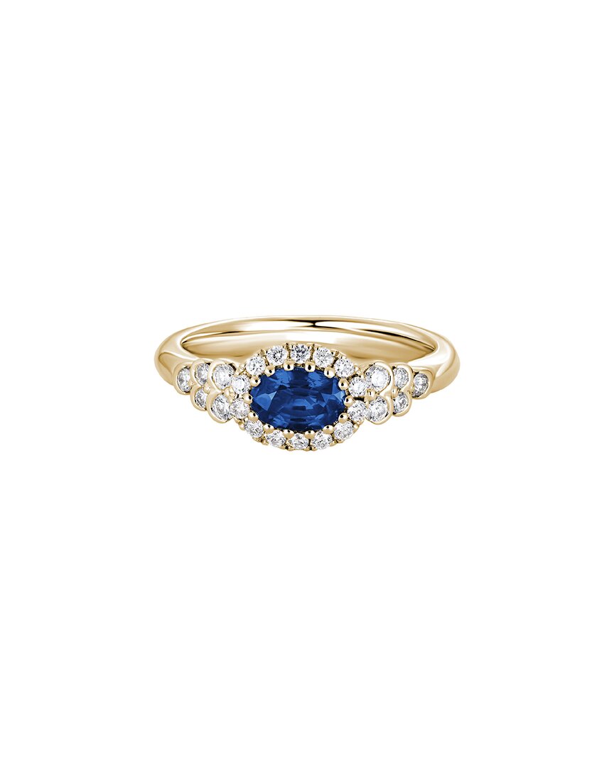 Gemstones 14k Diamond .28 Ct. & .53 Ct. Blue Sapphire Halo Ring