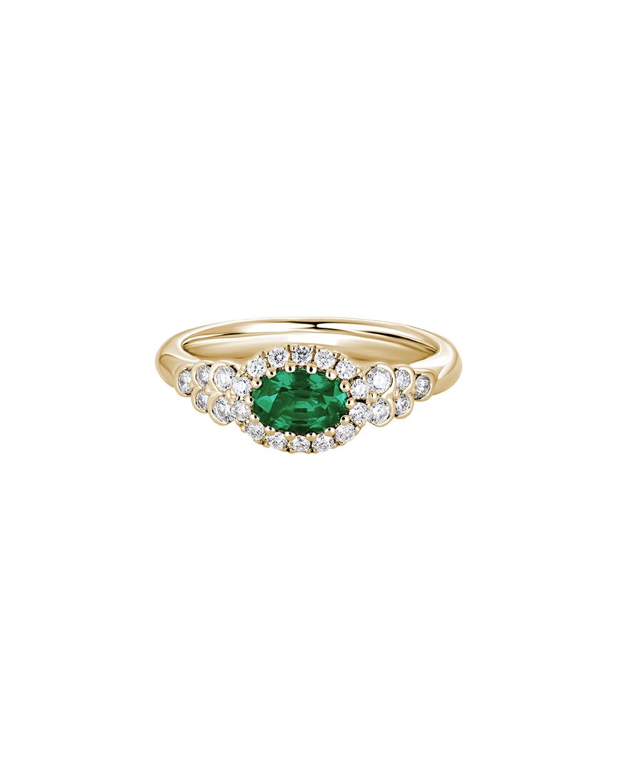 Gemstones 14k Diamond .28 Ct. & .40 Ct. Emerald Halo Ring