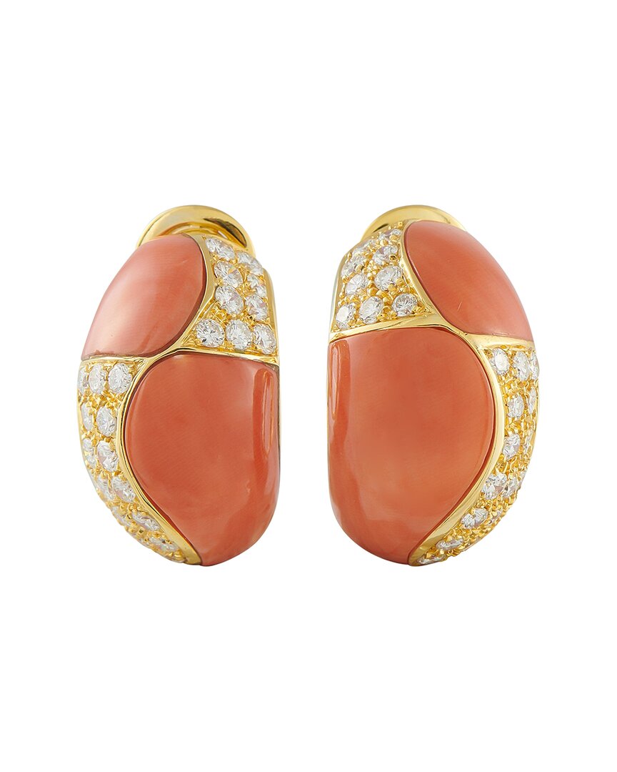 Van Cleef & Arpels 18k 3.25 Ct. Tw. Diamond & Coral Clip-on Earring (authentic  Pre-loved) In Multi
