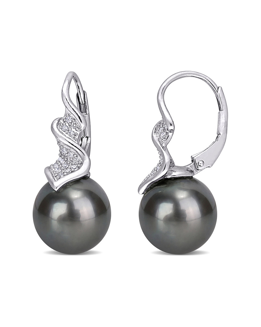 Rina Limor Silver 0.16 Ct. Tw. Diamond 9-9.5mm Pearl Earrings