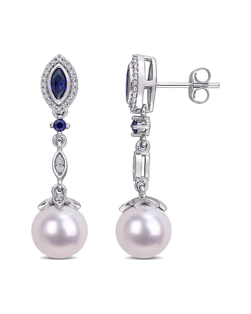 Rina Limor 10k 0.53 Ct. Tw. Diamond & Blue Sapphire 8.5-9mm Pearl Drop Earrings
