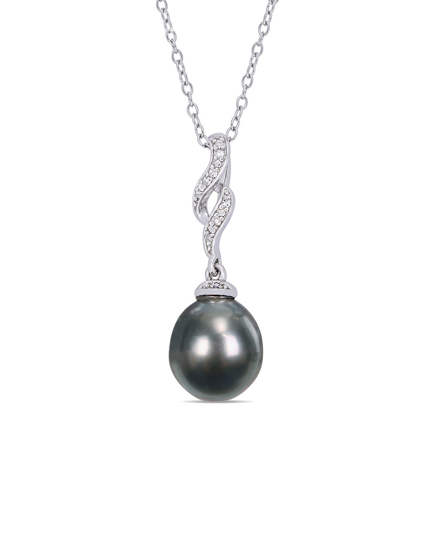 Rina Limor Silver 0.04 Ct. Tw. Diamond 9.5-10mm Pearl Twist Necklace