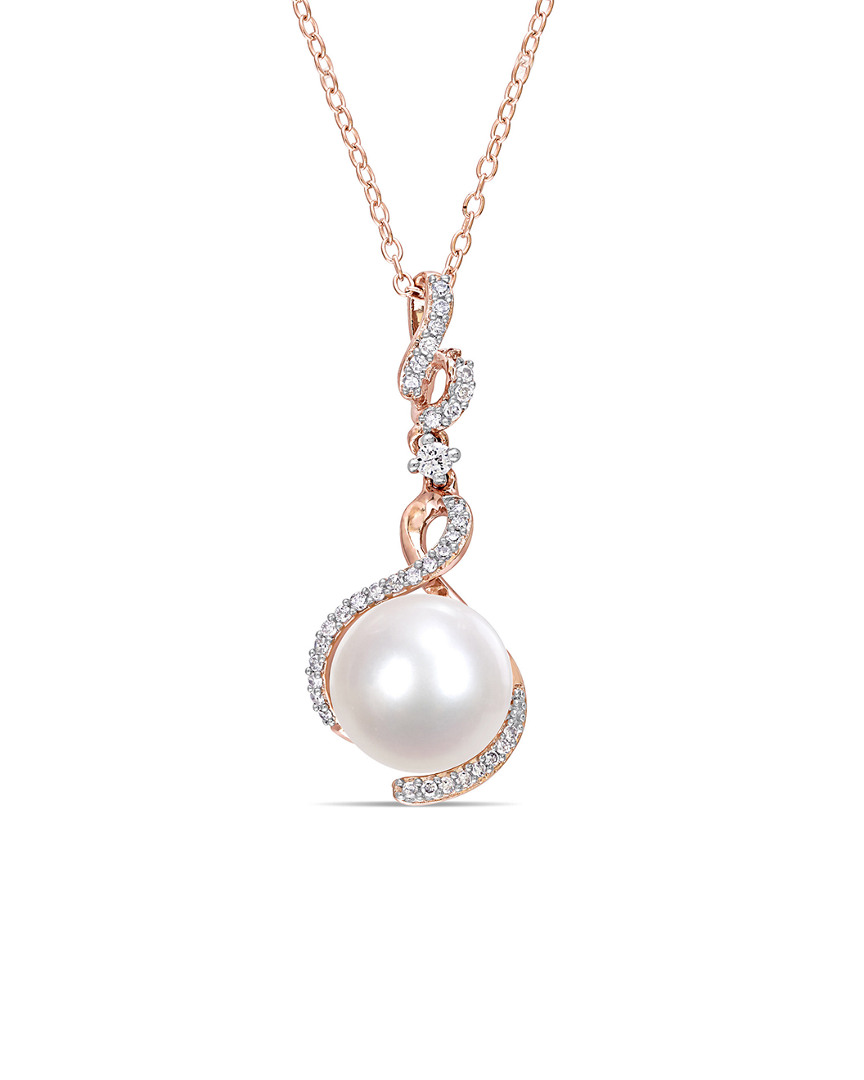 Rina Limor Rose Gold Vermeil 0.20 Ct. Tw. Diamond & White Sapphire 10-10.5mm Pearl Necklace