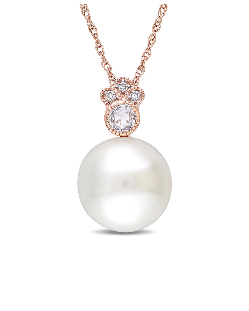 Rina Limor 10k Rose Gold 0.15 Ct. Tw. Diamond & White Sapphire 9.5-10mm Pearl Pendant Necklace