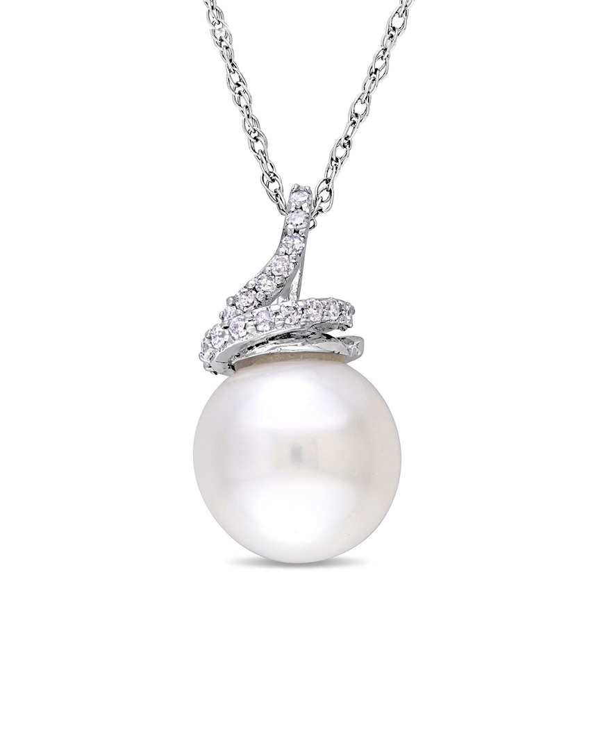 Rina Limor 10k 0.10 Ct. Tw. Diamond 9-9.5mm Pearl Swirl Pendant Necklace