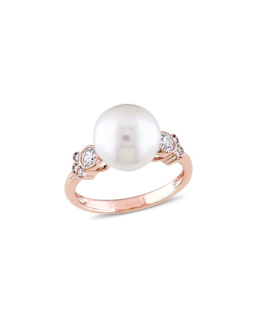 Rina Limor 10k Rose Gold 0.31 Ct. Tw. Diamond & White Sapphire 10-10.5mm Pearl Ring