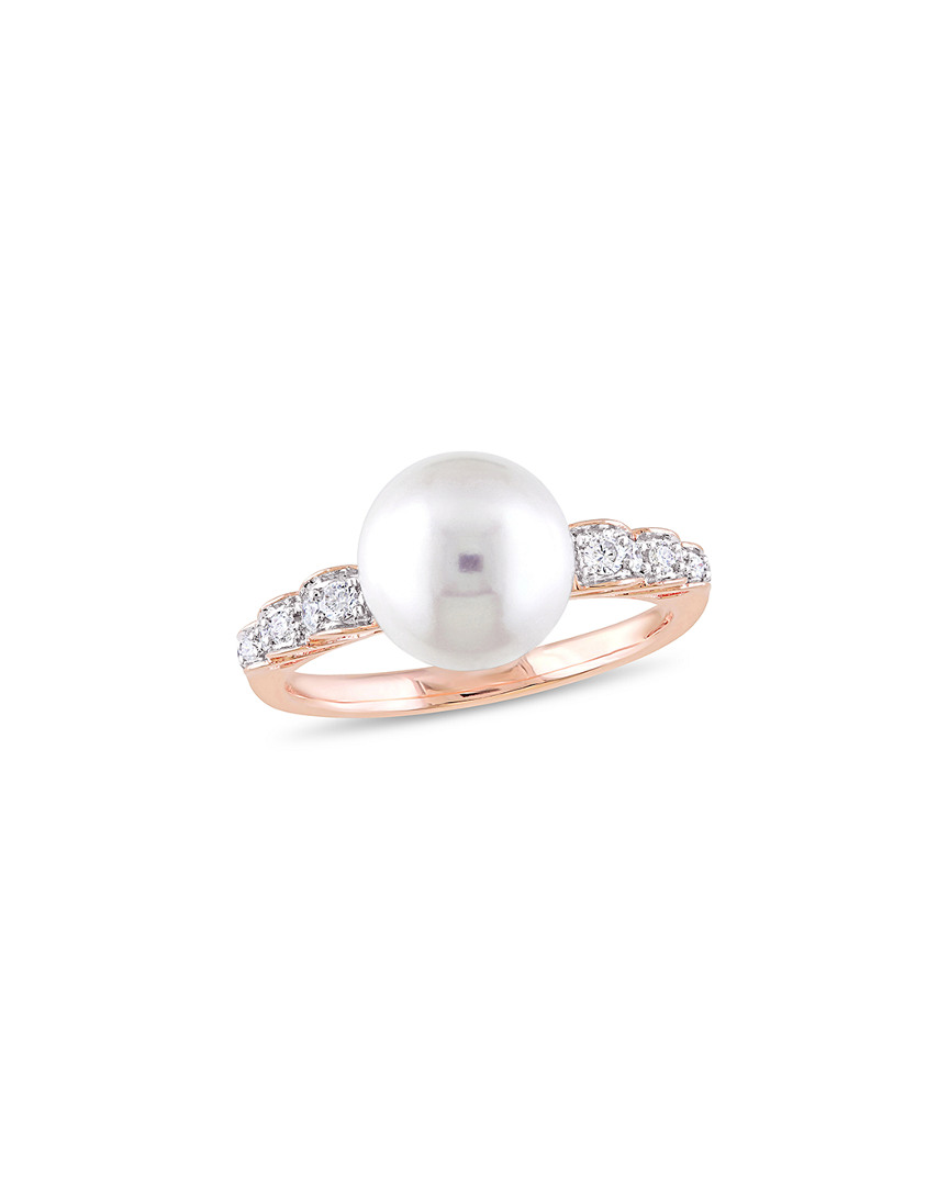 Rina Limor 10k Rose Gold 0.14 Ct. Tw. Diamond 9-9.5mm Pearl Ring