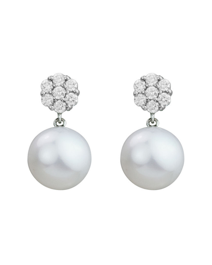 Pearls 14k 0.46 Ct. Tw. Diamond 10mm Freshwater Cultured Pearl Earrings