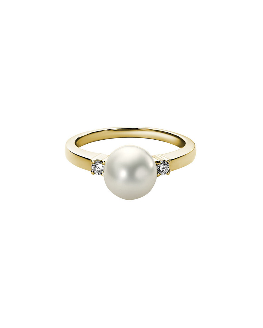 Pearls 14k 0.10 Ct. Tw. Diamond 8.0-8.5mm Freshwater Cultured Pearl Ring