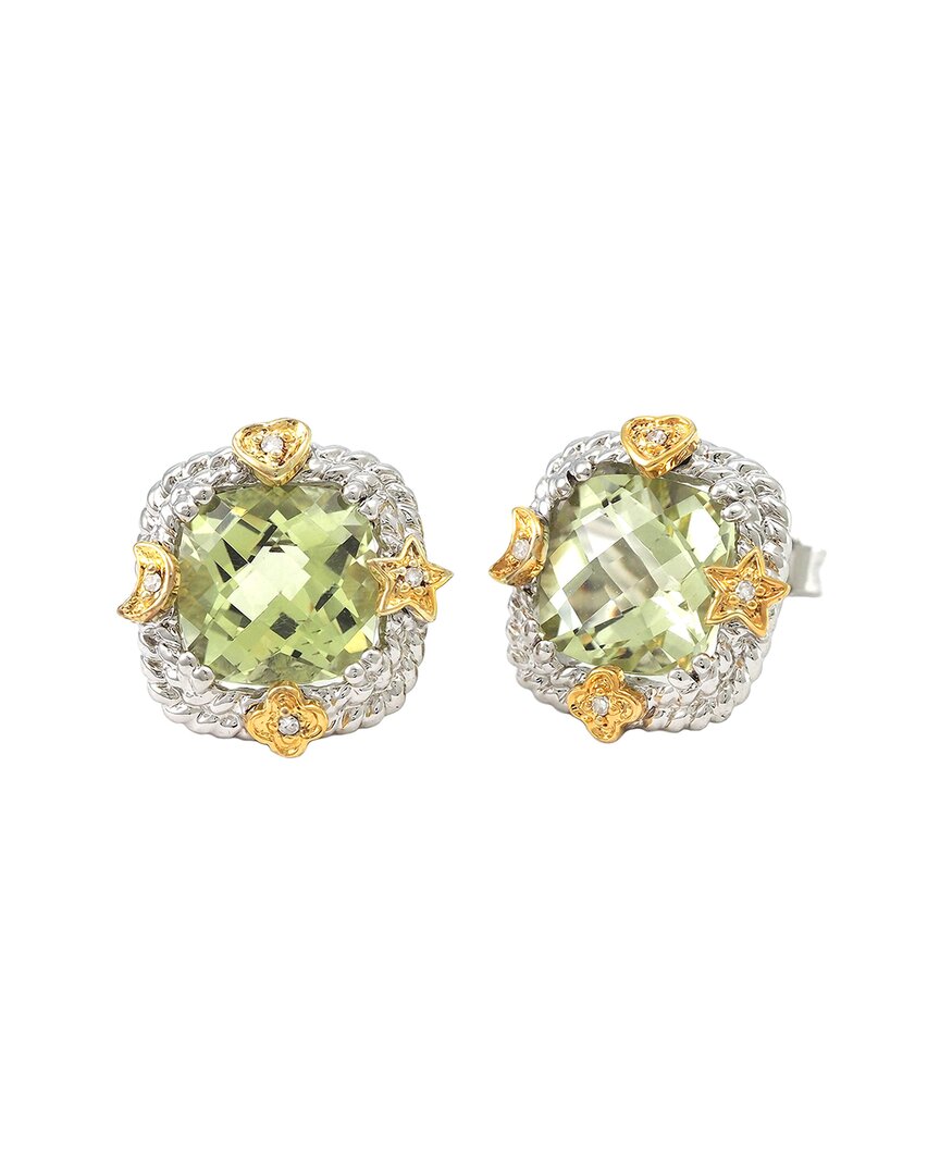 Gemstones Silver 4.00 Ct. Tw. Diamond & Lemon Quartz Earrings