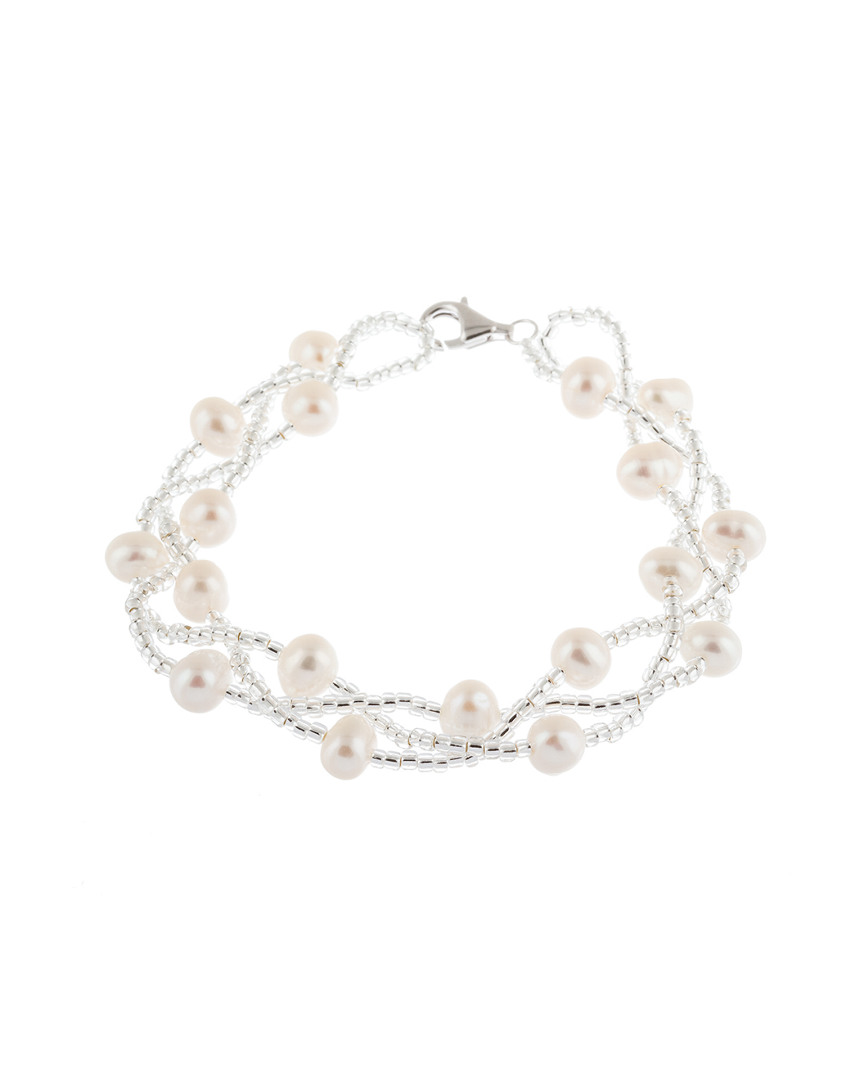 Shop Splendid Pearls Rhodium Over Silver 6-7mm Pearl Bracelet