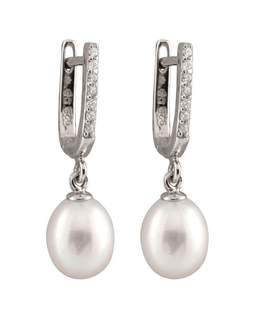 Splendid Pearls Rhodium Over Silver 7-8mm Pearl Earrings In White