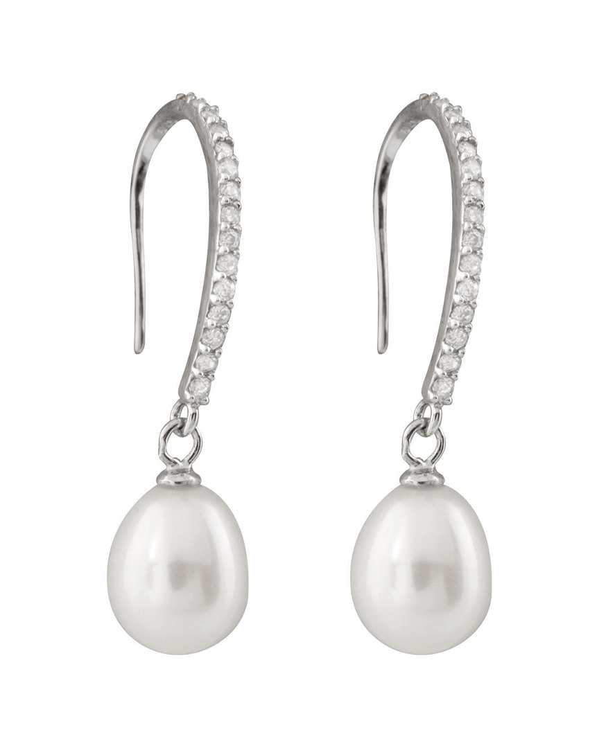 Splendid Pearls Rhodium Over Silver 8-9mm Pearl Earrings In White