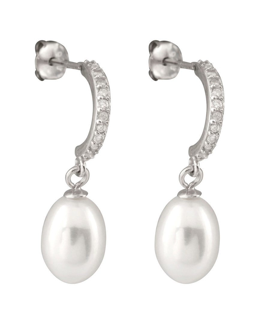 Splendid Pearls Rhodium Over Silver 7-8mm Pearl Earrings