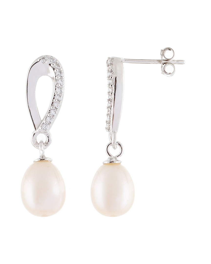 Shop Splendid Pearls Rhodium Over Silver 7-8mm Pearl Earrings