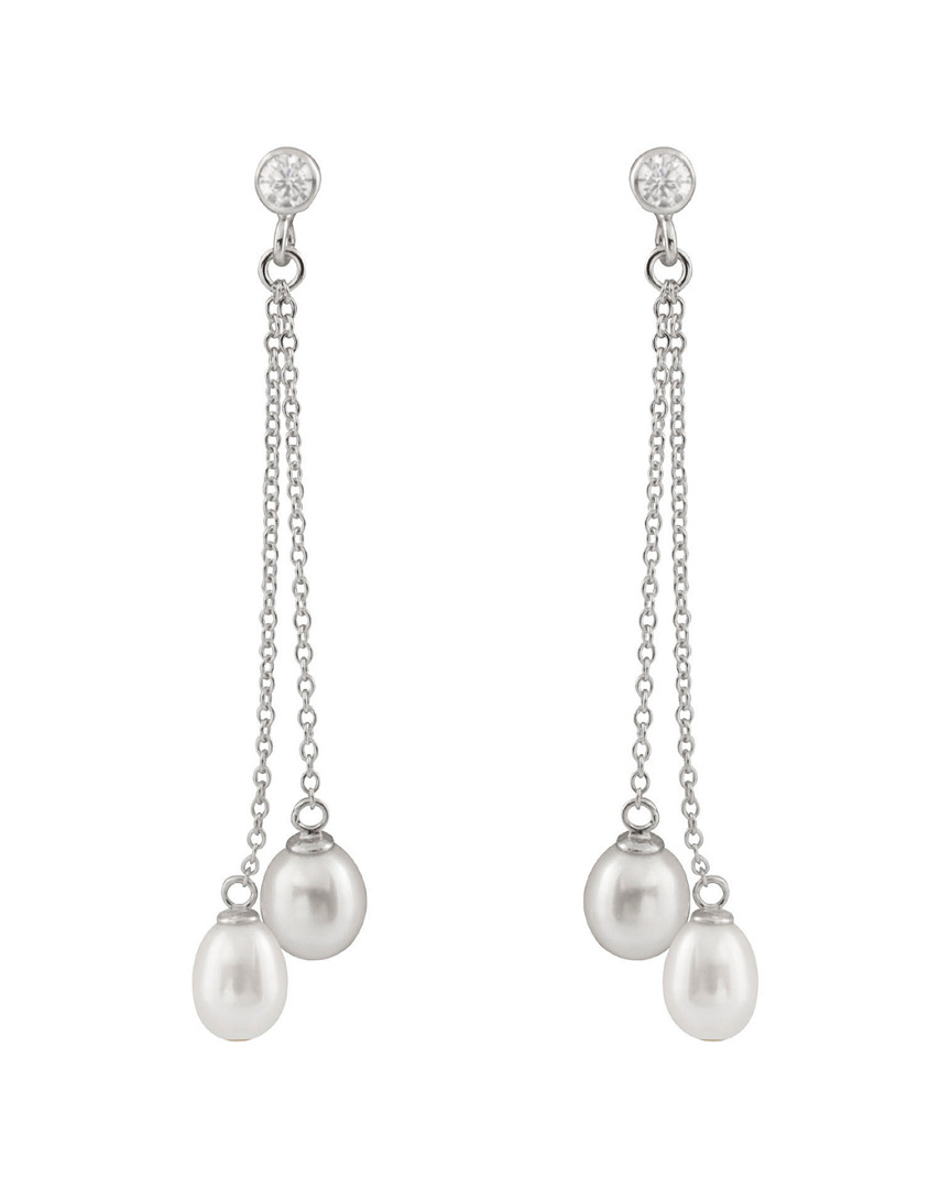 Splendid Pearls Rhodium Over Silver 6-6.5mm Pearl Earrings In Metallic