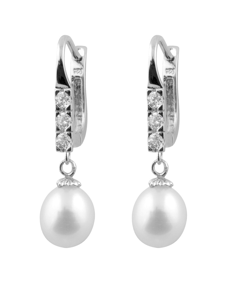 Splendid Pearls Rhodium Over Silver 7-8mm Pearl Earrings In Burgundy