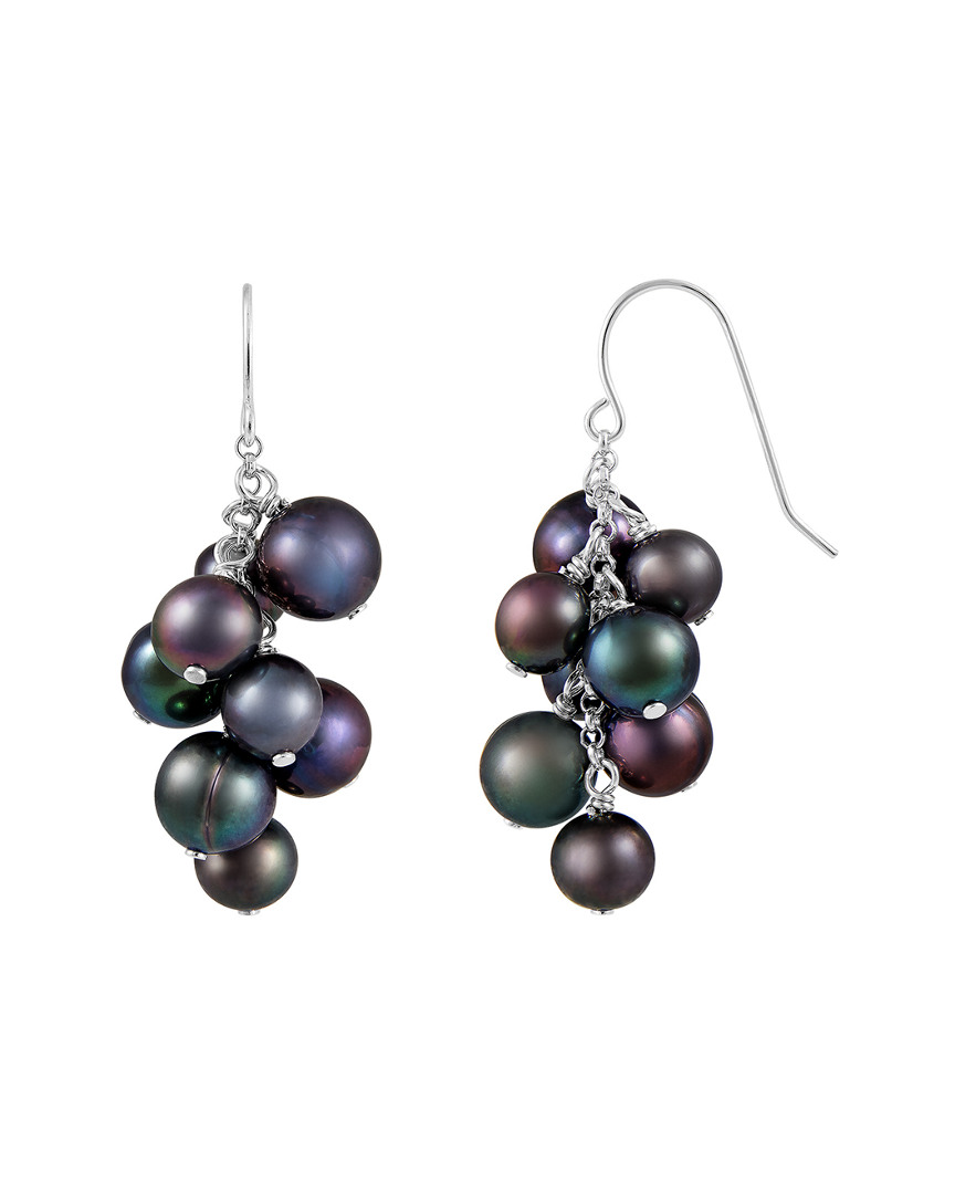 Splendid Pearls Rhodium Over Silver 6-10mm Pearl Earrings In Black