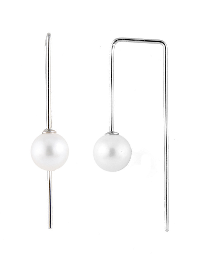 Splendid Pearls Rhodium Over Silver 8-8.5mm Pearl Earrings In Brown