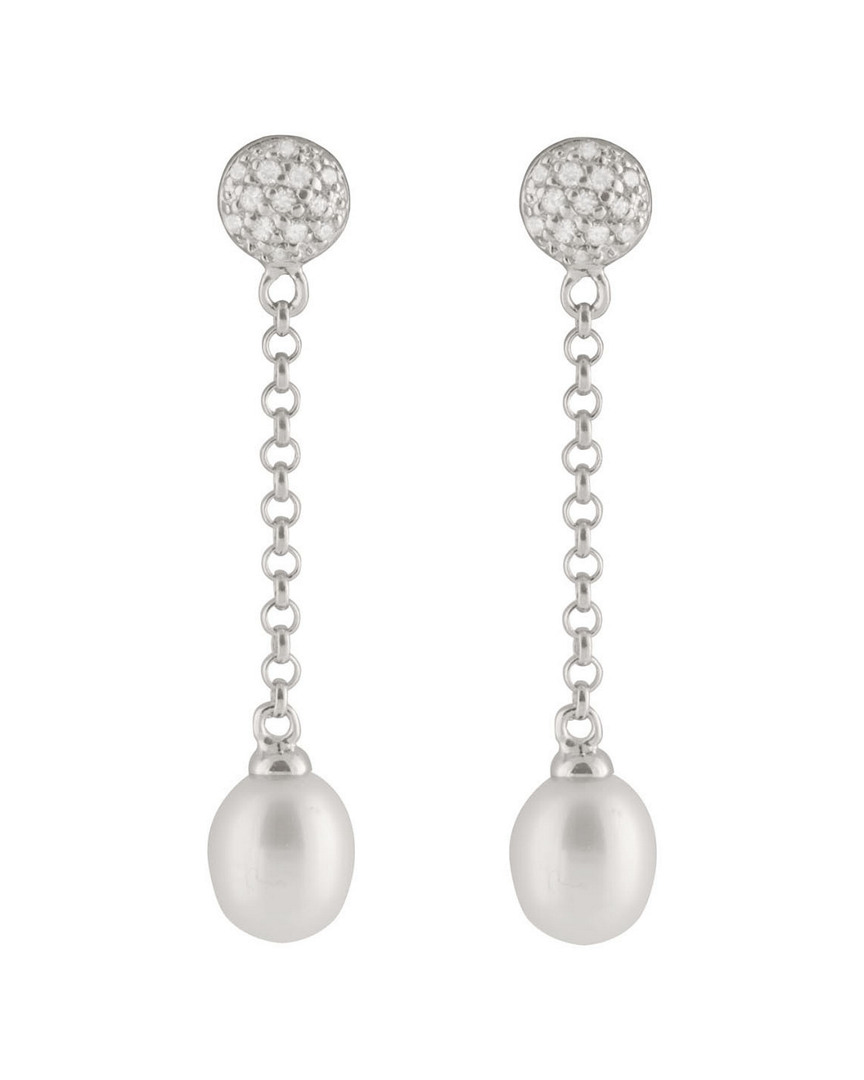 Splendid Pearls Rhodium Over Silver 8-8.5mm Pearl Earrings