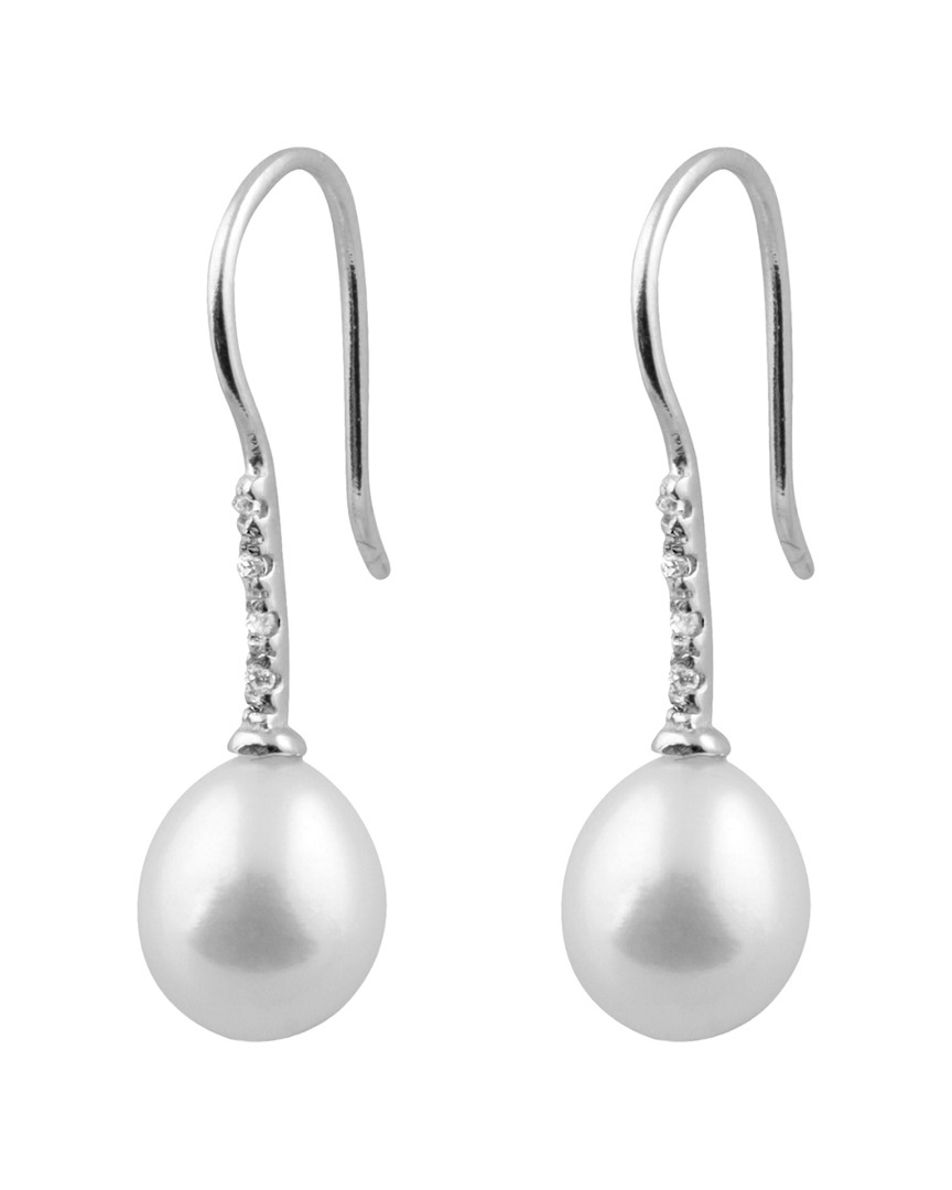 Splendid Pearls Rhodium Over Silver 7-7.5mm Pearl Earrings