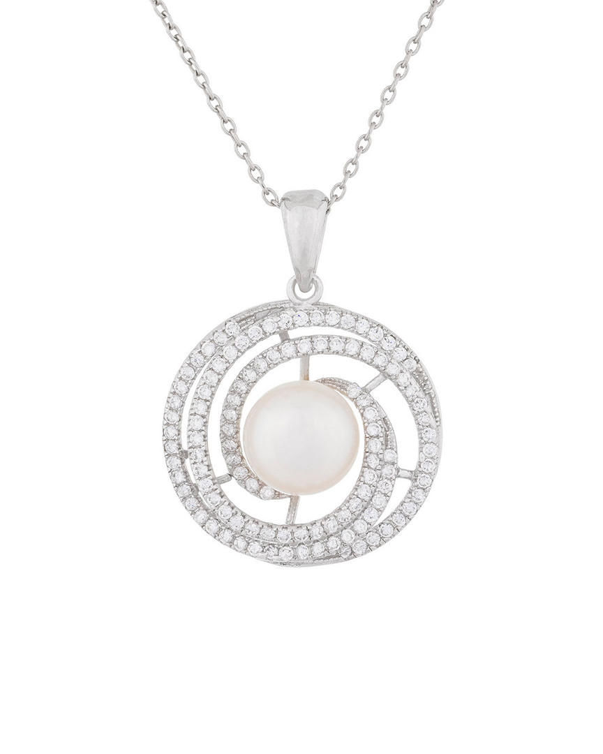 Splendid Pearls Rhodium Over Silver 9-10mm Pearl Pendant In Metallic