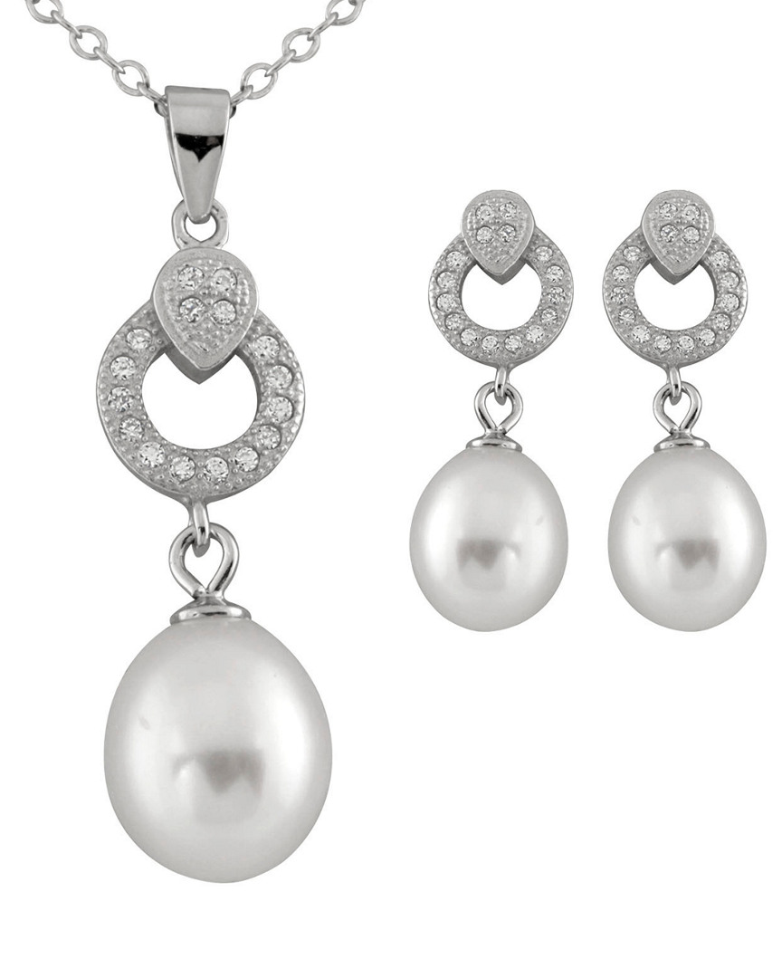 Shop Splendid Pearls Rhodium Over Silver 7-9mm Pearl Necklace & Earrings Set